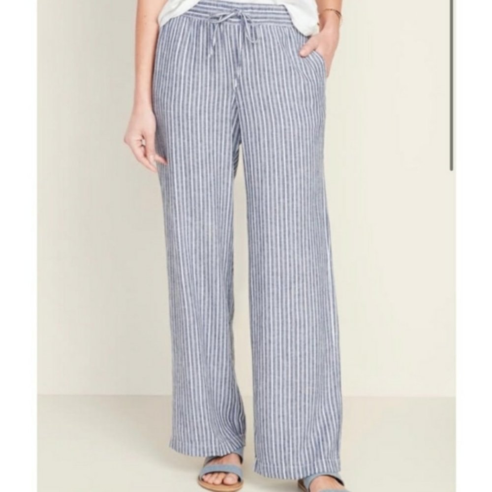 ON Wide Leg Linen Pants Blue Stripe